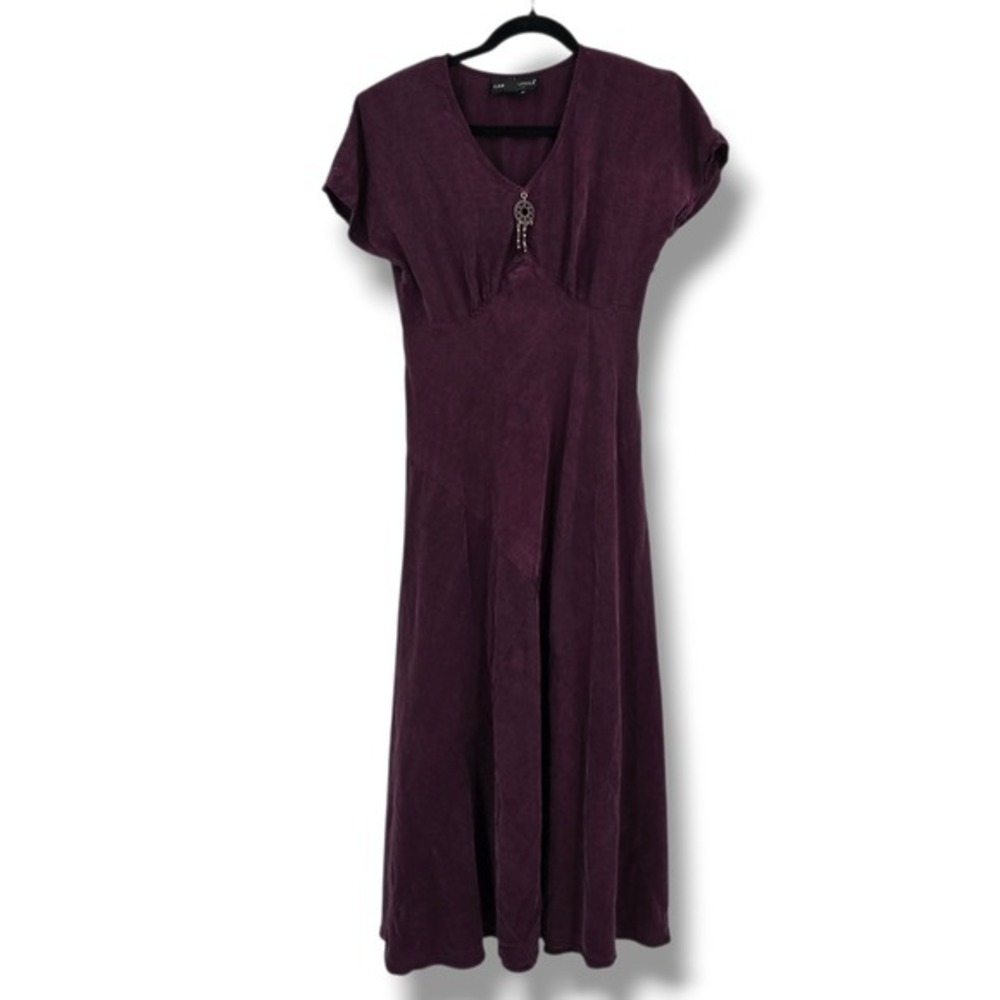 Carole‎ Little Womens Plum Purple Rayon Midi Dress Beaded V-Neck Size 6 Vintage